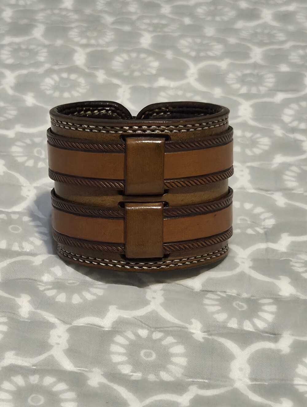 Handmade Cuff With Rope Embossed Straps